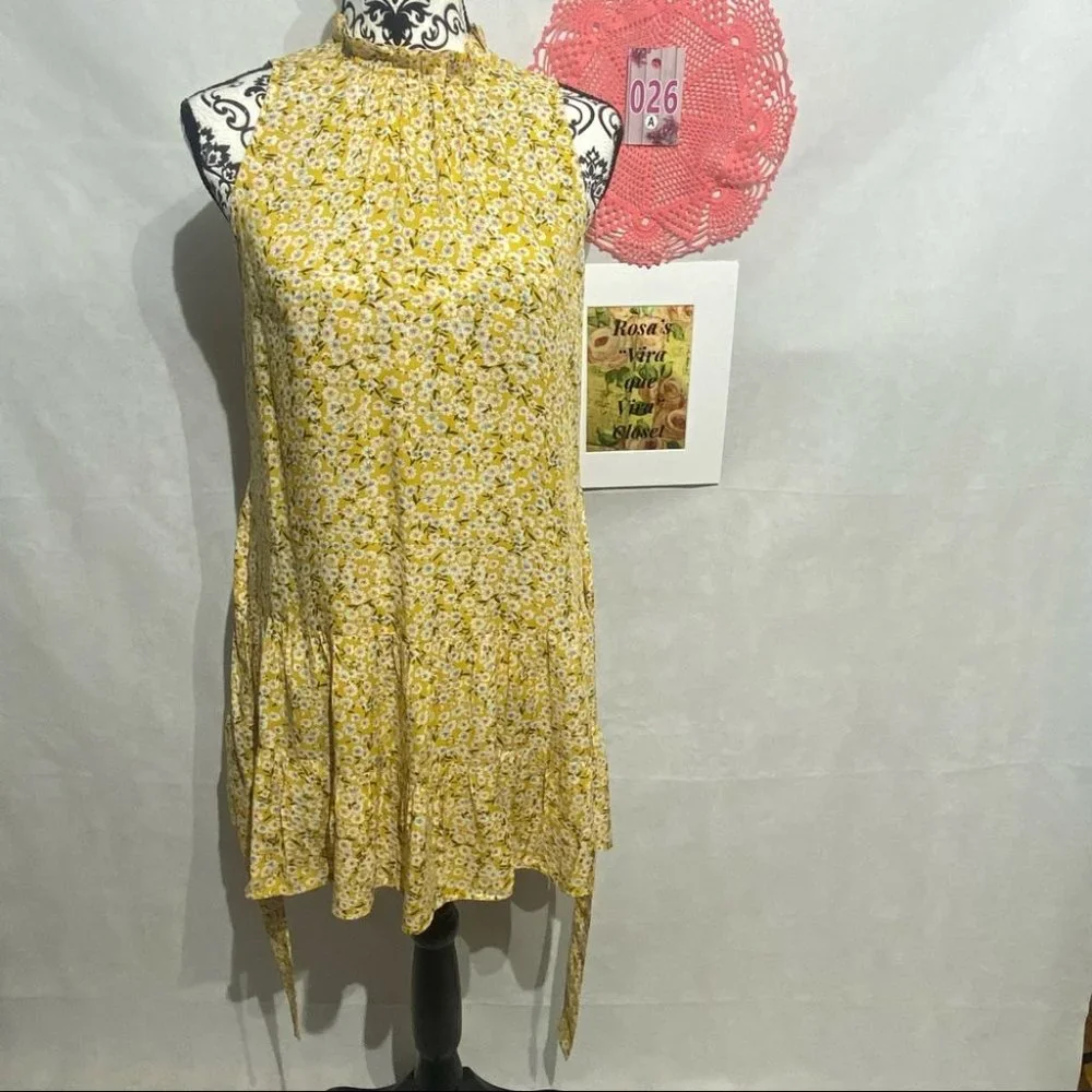 Shein Floral Print Halter Yellow Dress - Picture 5 of 9